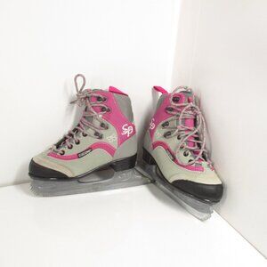 CCM Jamie Girl SP Ice Figure Hockey Skates Gray Pink Youth Kids Girls Size 1